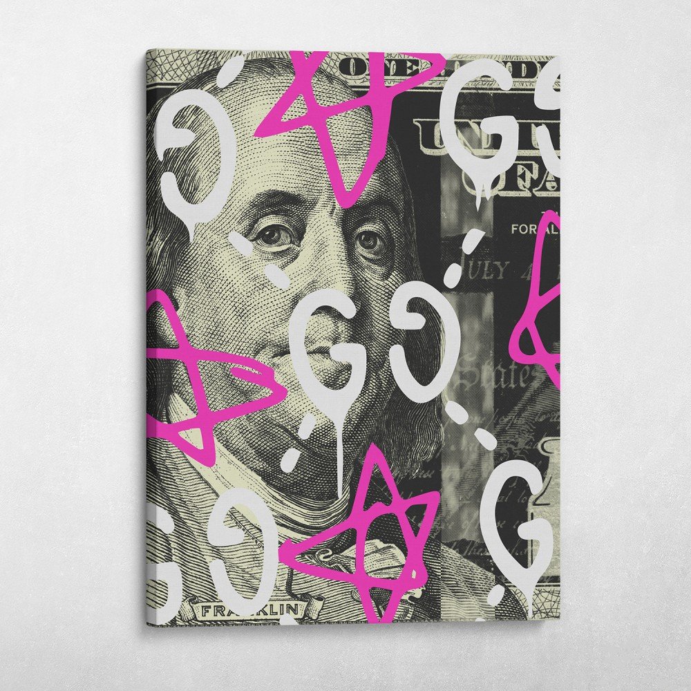 Gucci Ghost Ben Franklin Graffiti Money Wall Art | Canvas Wall Art